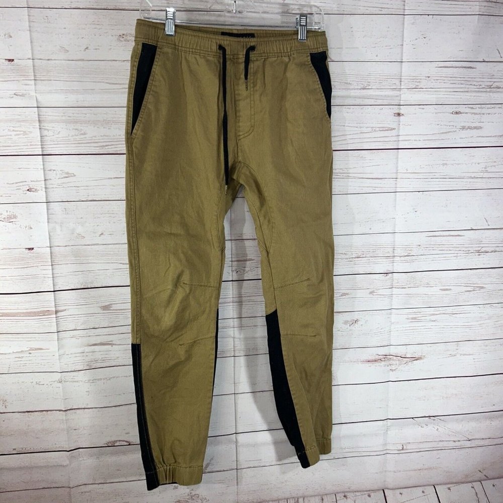 CJ Black Mens Moto Brown Khaki Pant Size Small Pockets Elastic Ankles Knee Darts